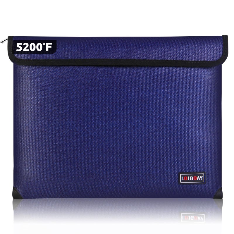 LOJGOAY Fireproof Bag with 5200? Thermal Insulated  Waterproof Fireproof Box with Zipper  Fireproof Money Bag for Cash  Fireproof Safe Bags for Home Safe Bank Valuable Documents (13.9""x10.6""  Blue) - Image 1